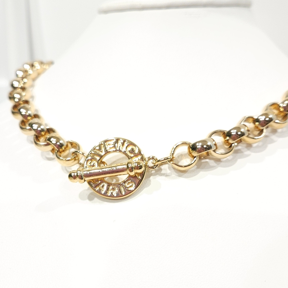 Vintage Givenchy Necklace Logo Toggle Chunky Gold Tone Chain 80s 90s Paris